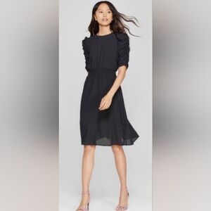 Who What Wear Ruched Sleeve Black dress